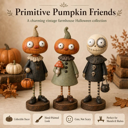 🎃Primitive Pumpkin Friends – Vintage Halloween Collectible Figurines