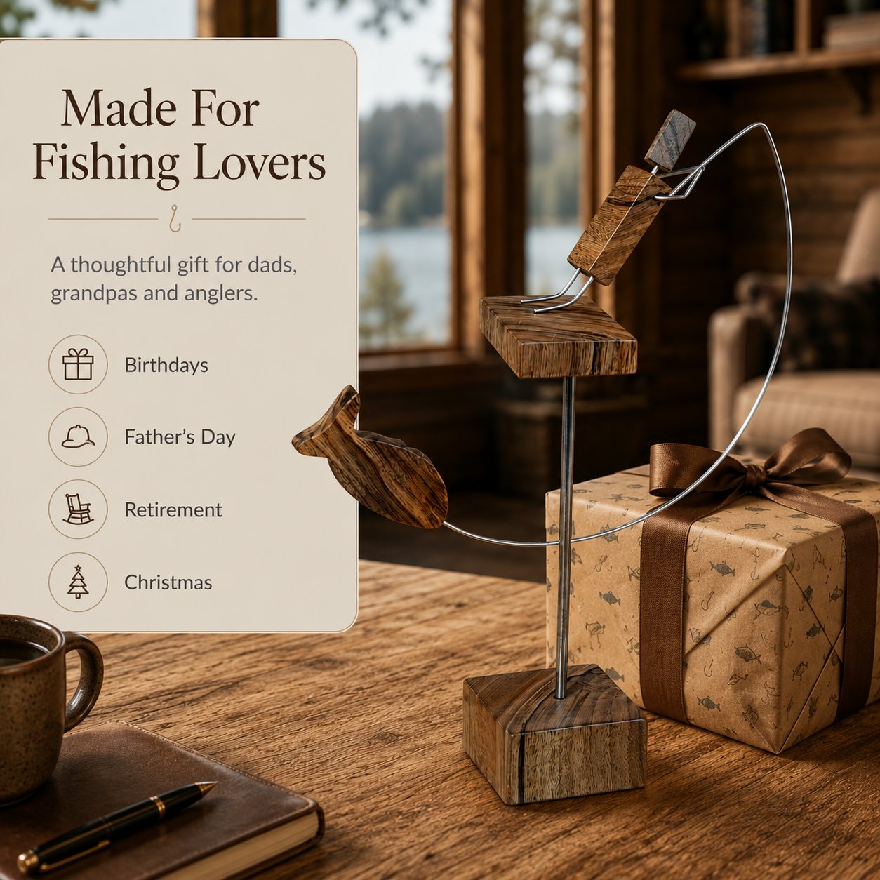 🎣Handmade Wooden Kinetic Fisherman Balance Sculpture