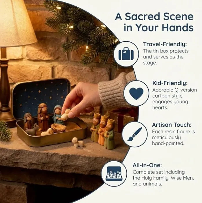 🔥Last Day 49% OFF - ✝️Religious Pocket-Size Mini Nativity Scene Set with Storage Box