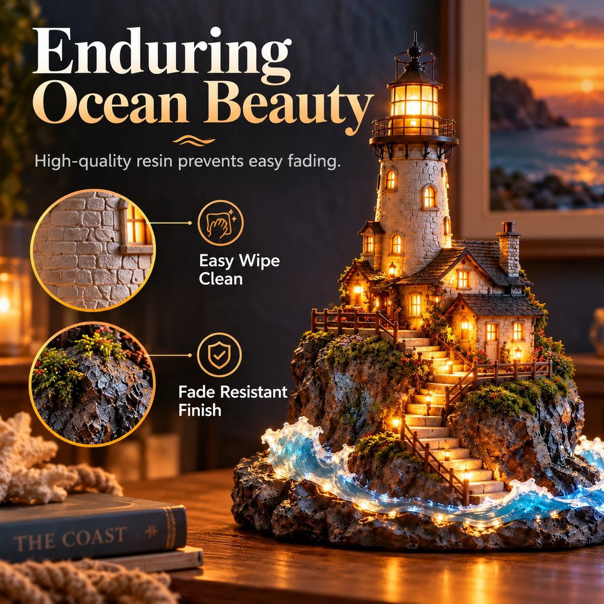 'Coastal Lighthouse' LED light decoration – handmade ornament in a maritime island style