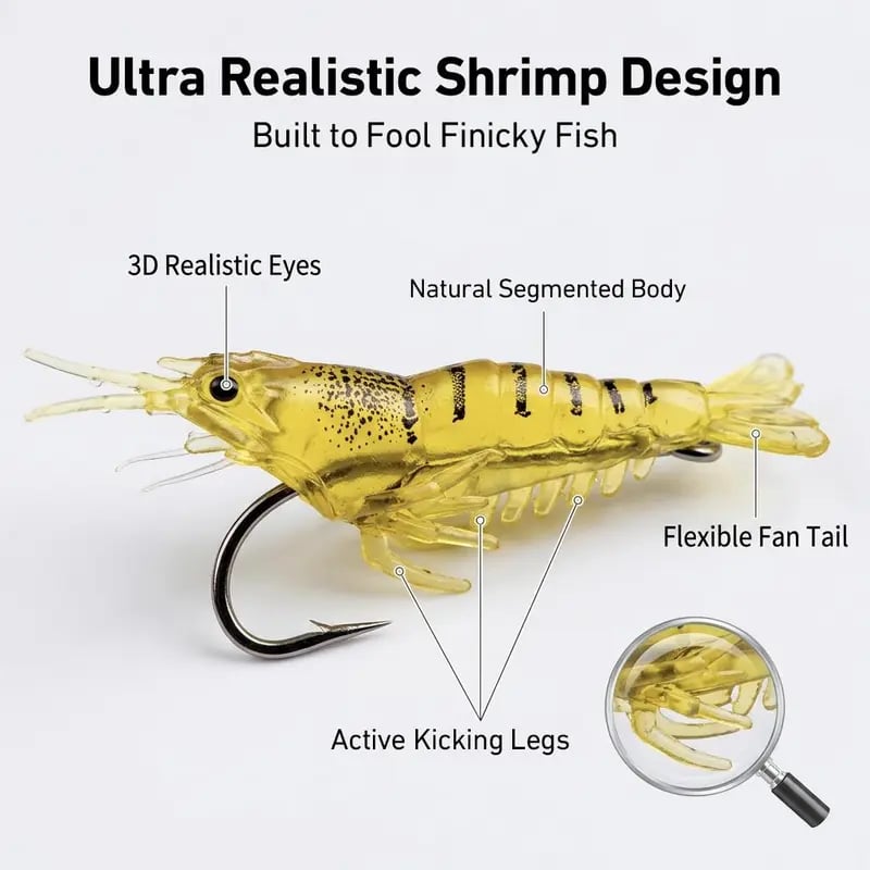 🦐 1.5‑Inch Realistic Shrimp Soft Fishing Lures (30 pcs/60pcs/90pcs)