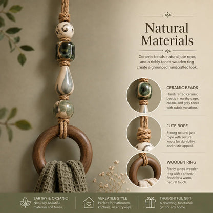 Decorative Beaded Towel Hanger with Wooden Ring