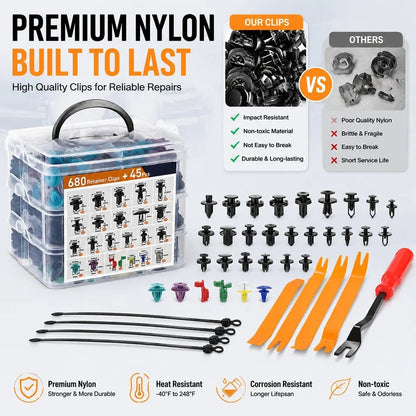 🚗 725PCS Car Push Retainer Clips & Fastener Assortment Kit