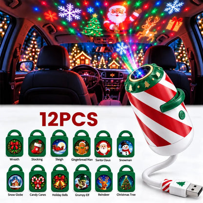 🎄 Merry Ride Christmas Car Projector Light – 24 Festive Slides