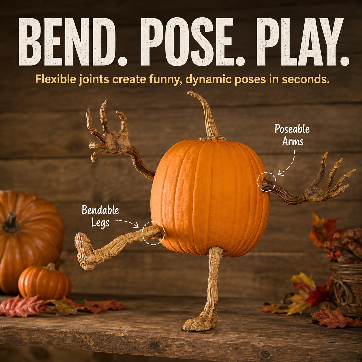 🎃 Poseable Pumpkin Limbs Set, No-Carve Halloween Decorations