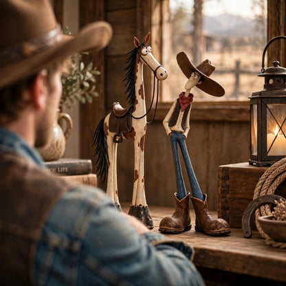🤠🐴 Whimsical Western Cowboy & Horse Figurines