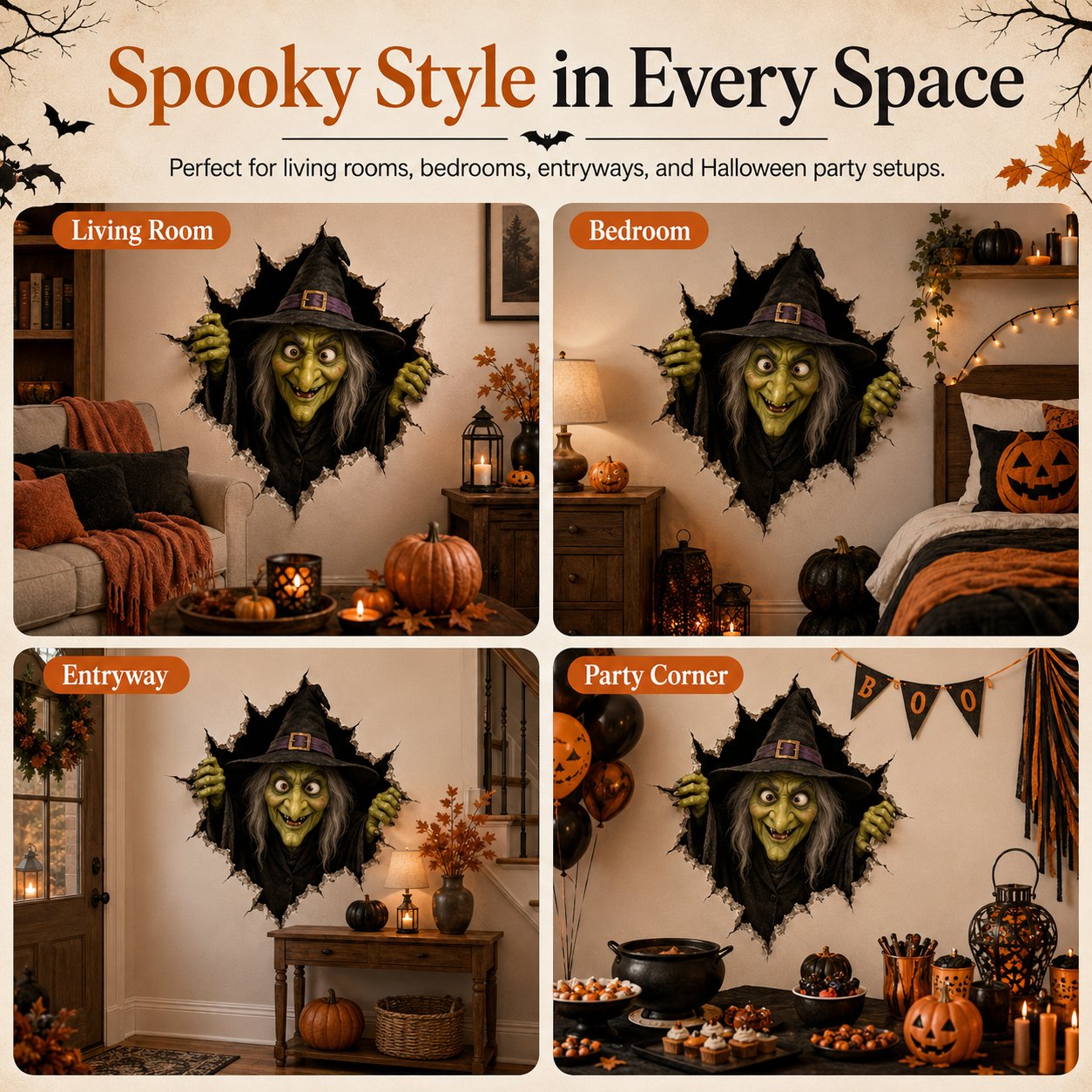 ⏳ Last Day 49% OFF – 🧙‍♀️ Halloween Witch Break-In 3D Wall Decal | Realistic Cracked-Wall Illusion with Reaching Hands, Dramatic Witch Artwork & Easy Peel-and-Stick Design 🎃✨