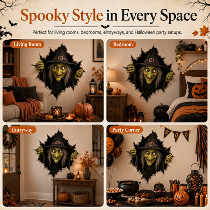 ⏳ Last Day 49% OFF – 🧙‍♀️ Halloween Witch Break-In 3D Wall Decal | Realistic Cracked-Wall Illusion with Reaching Hands, Dramatic Witch Artwork & Easy Peel-and-Stick Design 🎃✨