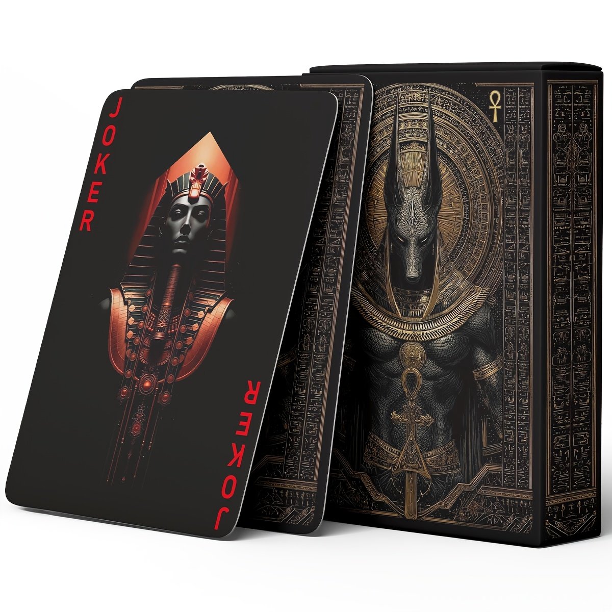 Black‑Gold Egyptian Themed Playing Cards – 300g Blue-Core Deck
