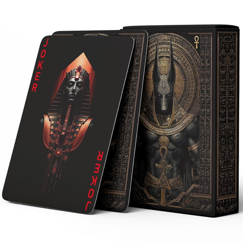 Black‑Gold Egyptian Themed Playing Cards – 300g Blue-Core Deck