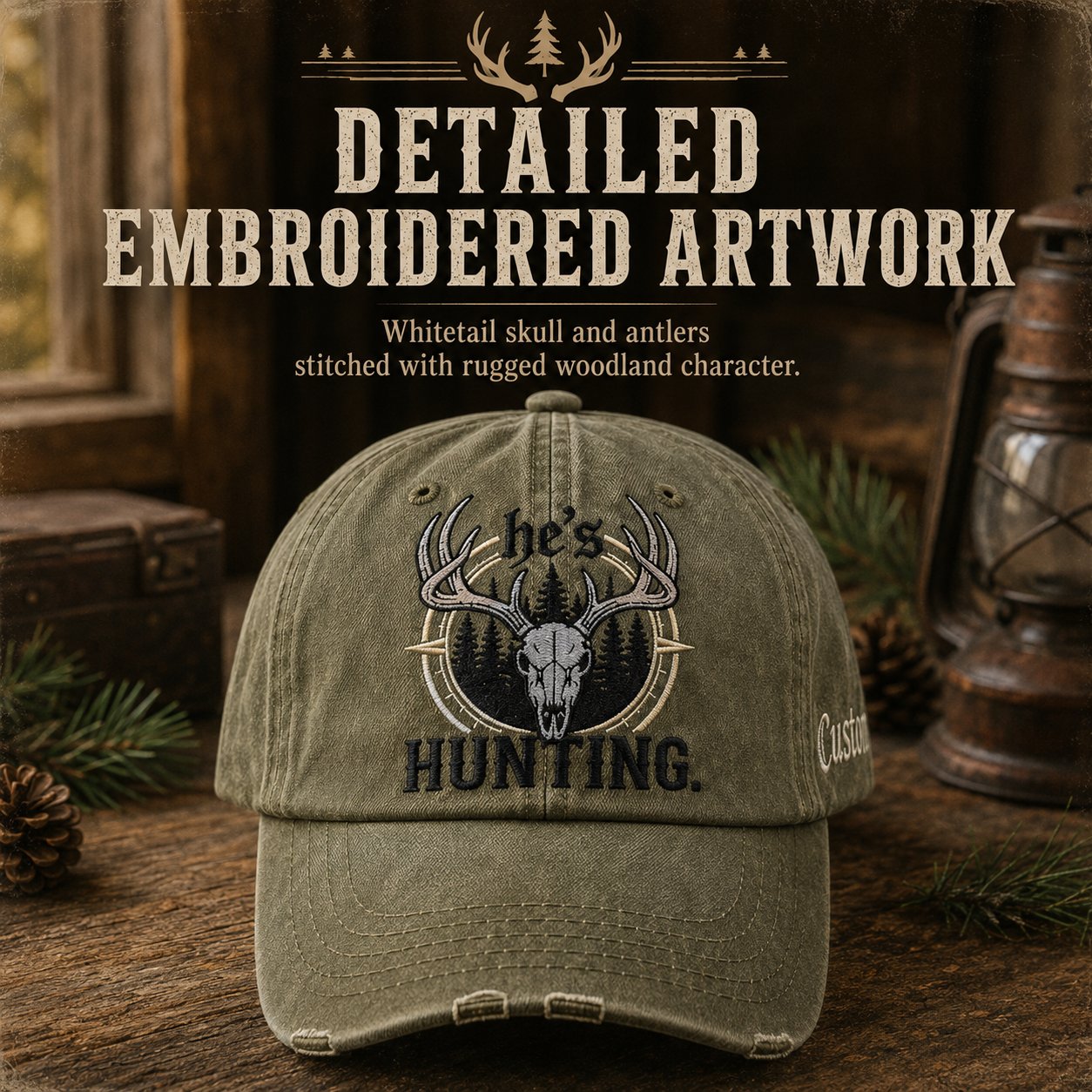 🦌 Deer Skull & Antler Embroidered Hunting Hat | Perfect Gift For Hunters 🎁