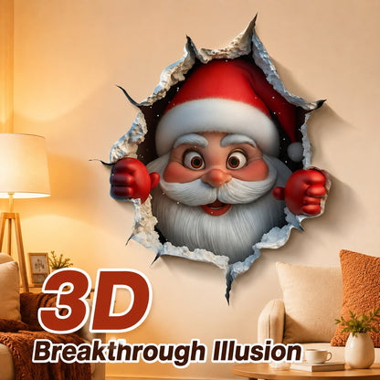 🎄 Realistic 3D Santa Breakthrough Wall Stickers