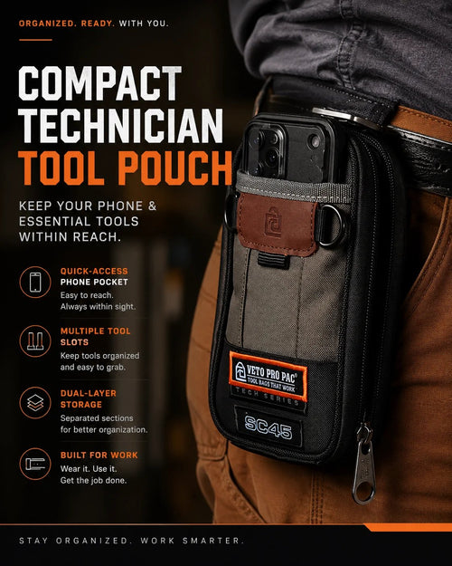 🔧 Compact Technician Tool Pouch with Phone Pocket & Dual-Layer Storage