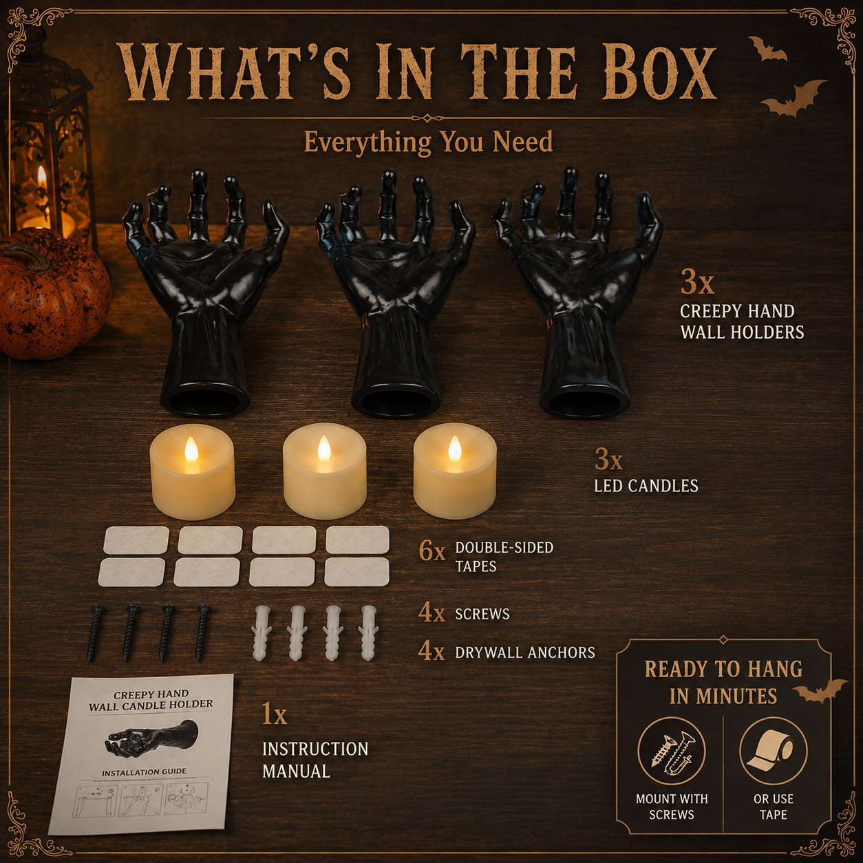 🔥 Last Day 50% OFF - Creepy Hand Wall Candle Holder Set Gothic Halloween Decor