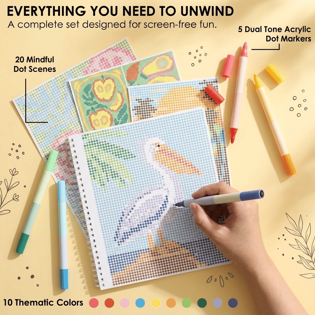 🎨📖Dot-By-Letter Mindful Coloring Kit - Stress Relief Dot Marker Art Set with 10 Vibrant Colors & 20 Hidden Scene(📦Buy 2 Free Shipping)