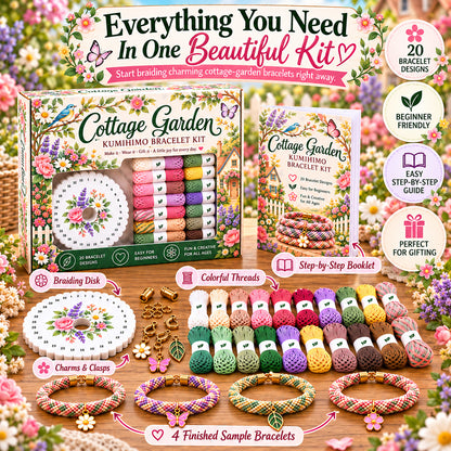 🔥50% Off Last Day - BUY 3 GET 1 FREE🌸Cottage Garden Kumihimo Bracelet Making Kit – DIY Braided Friendship Bracelets & Creative Gift Set