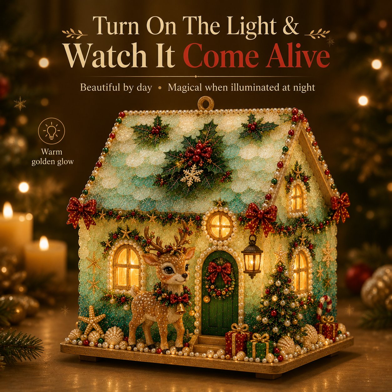 ⏳ Last Day 49% OFF – 🏡 Beginner-Friendly DIY Glowing Coastal Glass-Style Christmas Cottage Kit Collection | Complete Kit with Sea Glass-Style Pieces, Pearl Beads & Step-by-Step Guide Included 💕