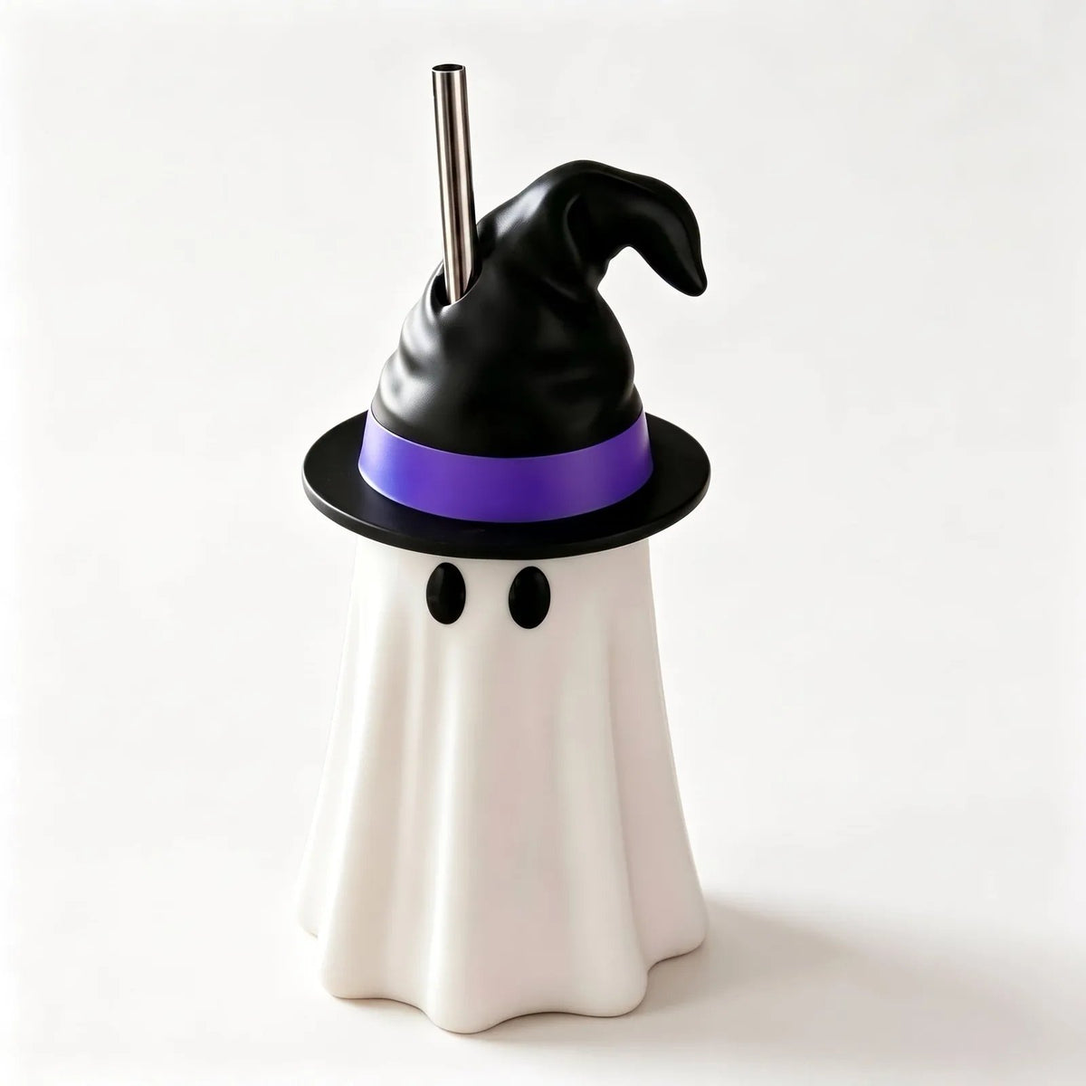 Halloween Ghost Can Holder with Witch Hat – 12 oz