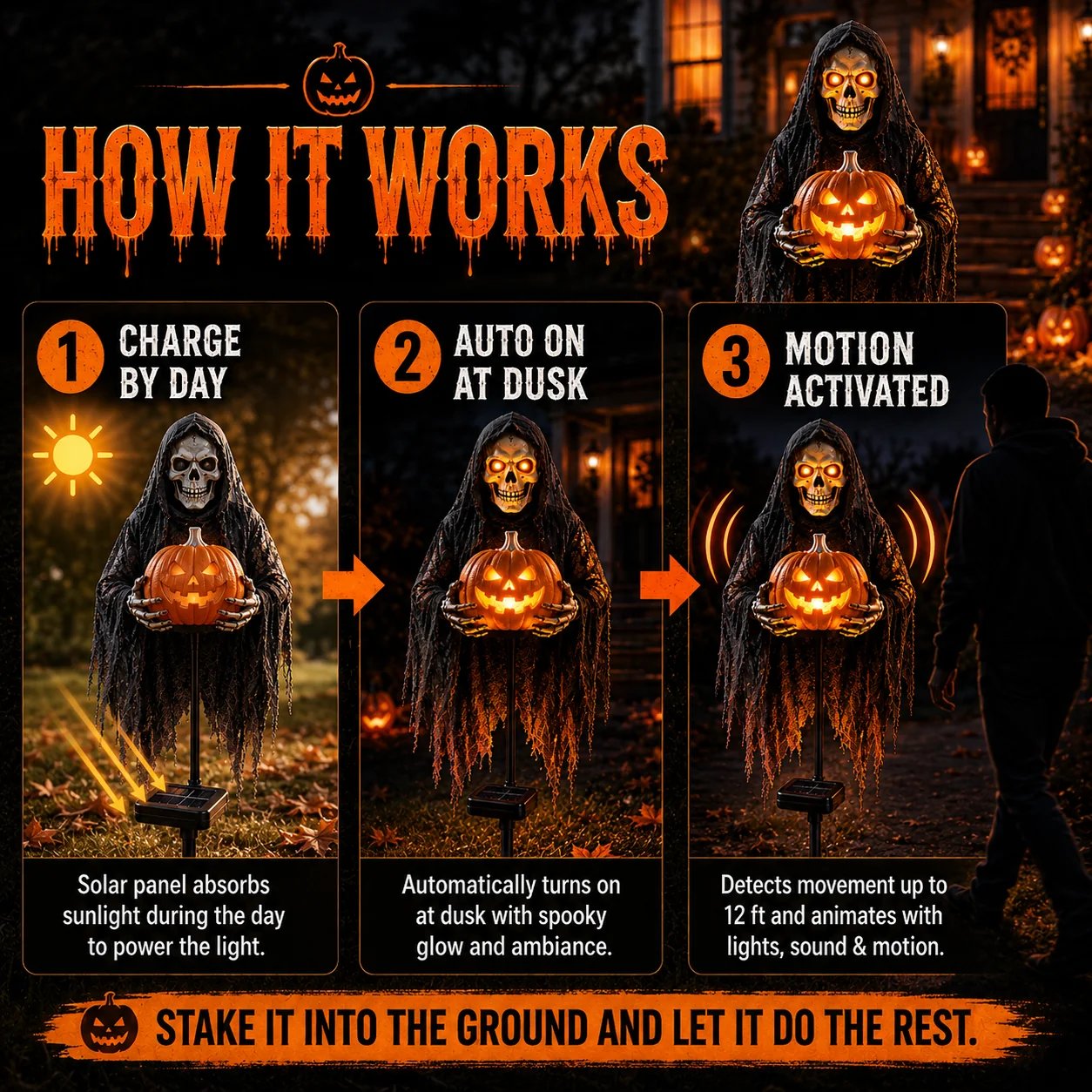 🎁 HEUTE 49 % SPAREN! 🎁💀 Soul Collector™ Pumpkin Edition Animated Halloween Yard Decoration