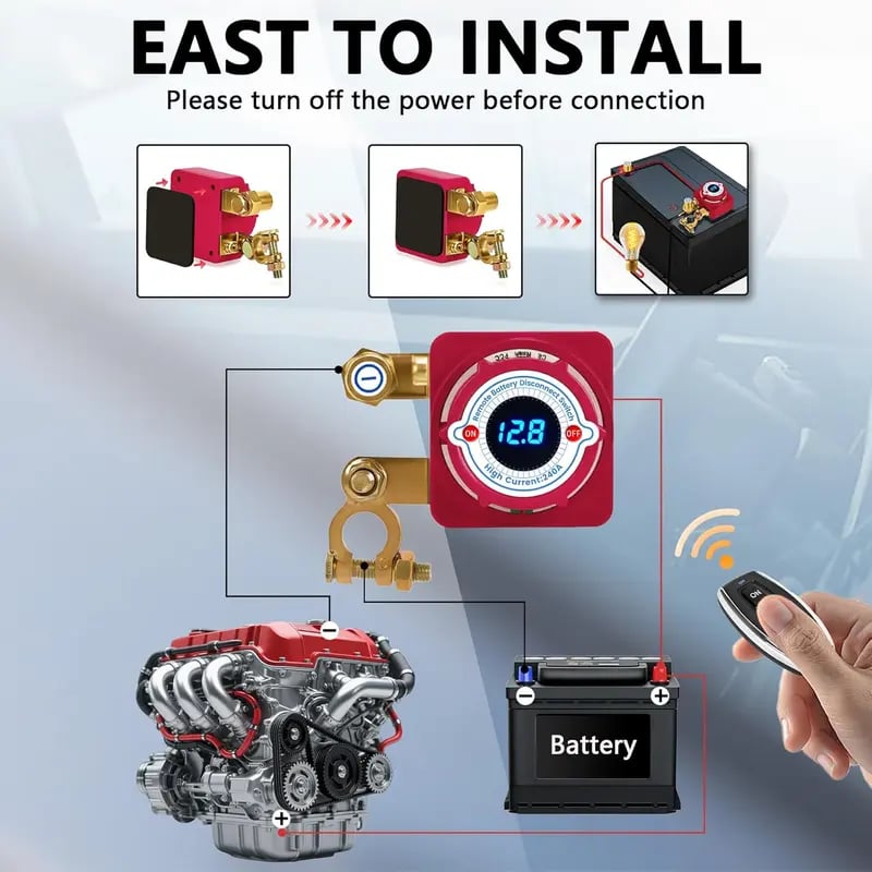 🔥HOT SALE 49% OFF🚗12V/24V Remote Battery Disconnect Switch – 240A Heavy-Duty Kill Switch with LED Voltage Display for Car, Truck & RV✨
