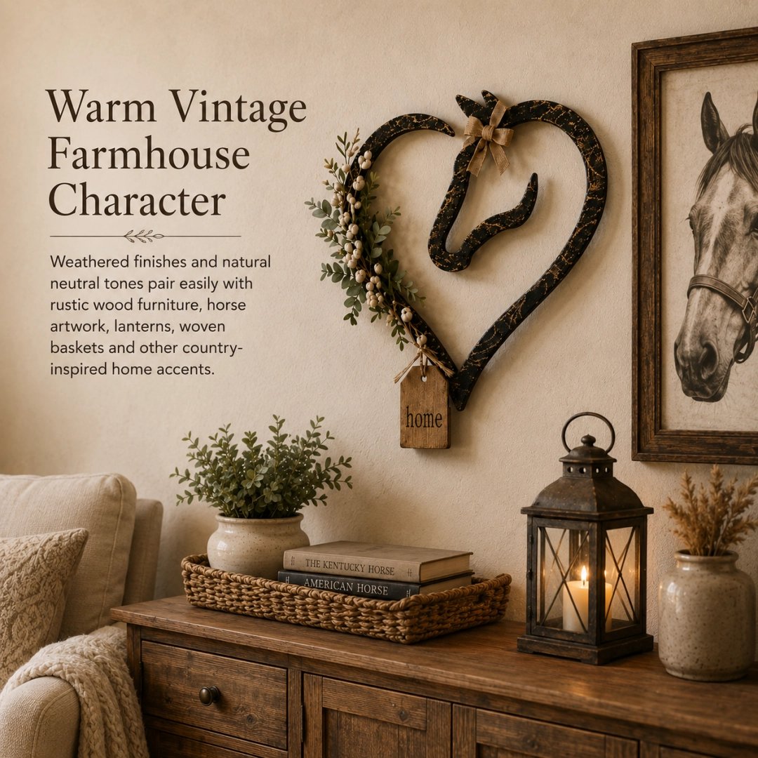 ✨ ✨Rustic Horse Heart Wall Decor with Greenery – Farmhouse Equestrian Home Accent