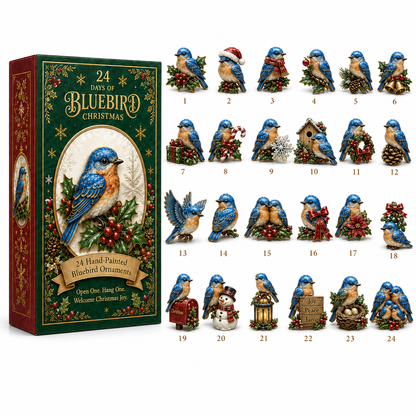 24-Day Bluebird Advent Calendar | Hand-Painted Ornament Countdown Gift
