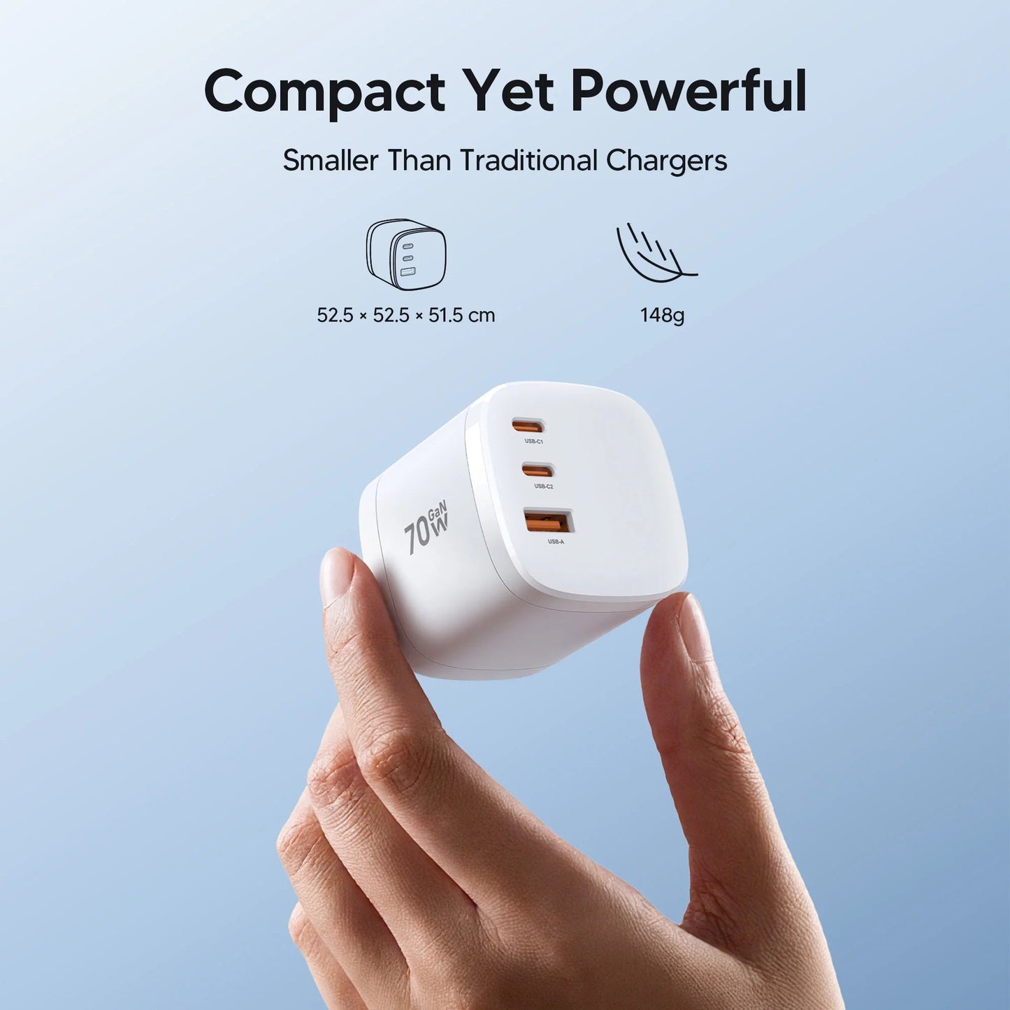70W GaN Travel Charger – 4-in-1 Rotating US/EU/UK/AU Plug