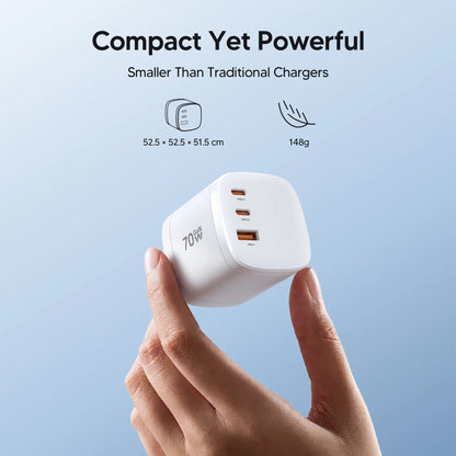 70W GaN Travel Charger – 4-in-1 Rotating US/EU/UK/AU Plug