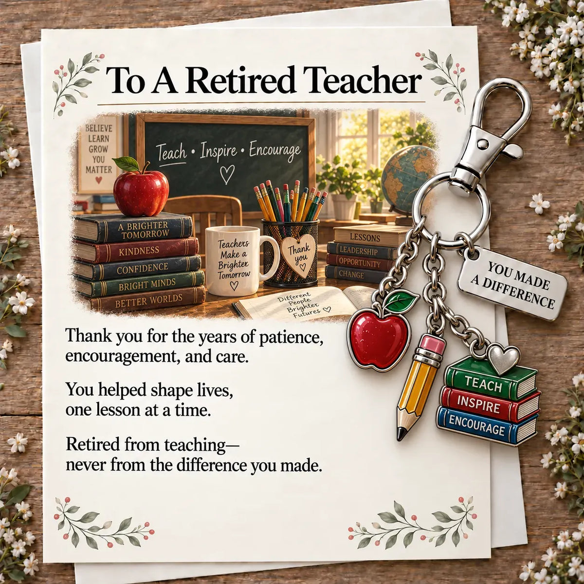 ✨ The 'You Make a Difference' Retirement Appreciation Gift Set – Keychain & Greeting Card ✨