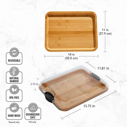 🧀 Bamboo Serving & Cutting Board with Locking Lid