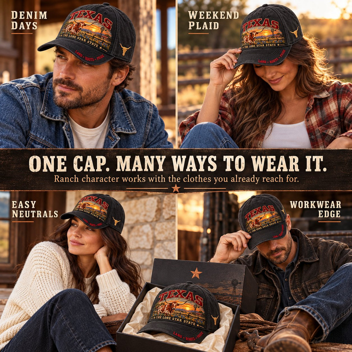 ⏳ Last Day 49% OFF – 🤠 Texas Lone Star Longhorn Cap | Cotton-Poly Blend • Detailed Embroidery • Adjustable Fit