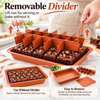 18-Cavity Nonstick Carbon Steel Brownie Pan with Removable Divider & Bottom