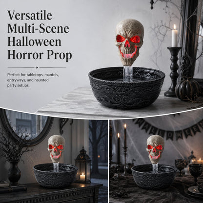 💀14" Bleeding Skull Fountain | Flowing Blood + Red LED Glowing Eyes 🏚️ Haunted House Halloween Party Decor Prop