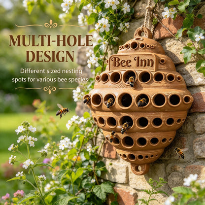 🐝 Bee Inn Hanging Bee Hotel | Rustic Solitary Bee House Pollinator Nesting Shelter for Garden Decor