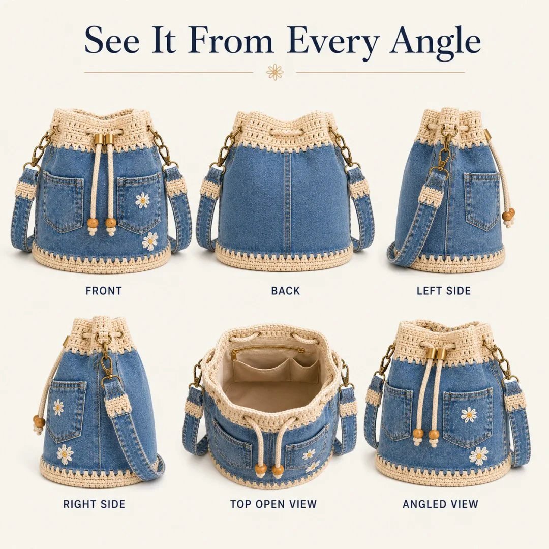 🔥HOT SALE 49% OFF✨👜Handmade Denim Crochet Bucket Bag