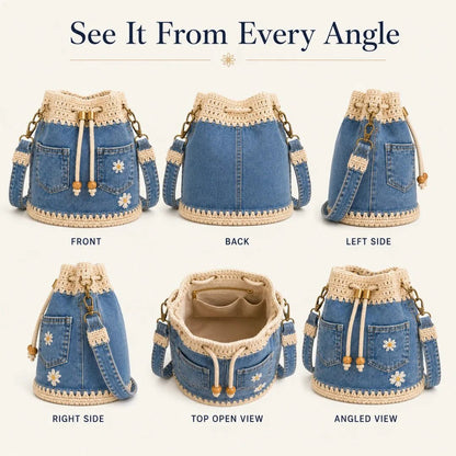 🔥HOT SALE 49% OFF✨👜Handmade Denim Crochet Bucket Bag