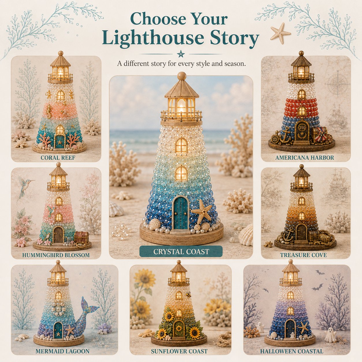 ⏳ Last Day 49% OFF – 🌊 Beginner-Friendly DIY Lighted Sea Glass-Style Lighthouse Kit Collection | Complete Kit with Sea Glass-Style Pieces, LED Lights & Step-by-Step Guide Included 💕
