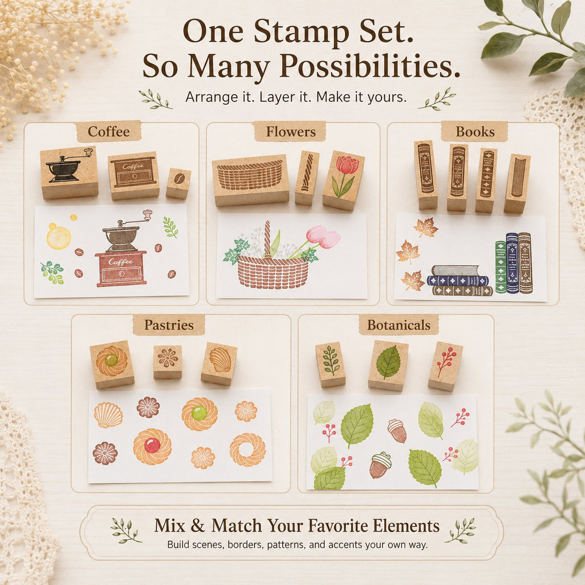 🌿 Mix & Match Wood-Mounted Craft Stamps ✨