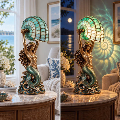 🧜‍♀️ Moon Tide Mermaid Nautilus Projection Lamp | Soft Ocean Glow & Spiral Wall Projection 🐚
