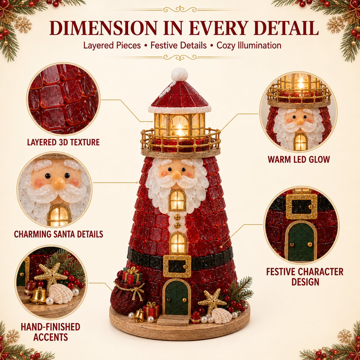 🎄Beginner-Friendly DIY Lighted Christmas Character Sea Glass-Style Lighthouse Kit Collection | Complete Kit with Sea Glass-Style Pieces, LED Lights & Step-by-Step Guide Included 💕