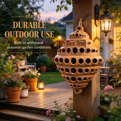 🐝 Bee Inn Hanging Bee Hotel | Rustic Solitary Bee House Pollinator Nesting Shelter for Garden Decor