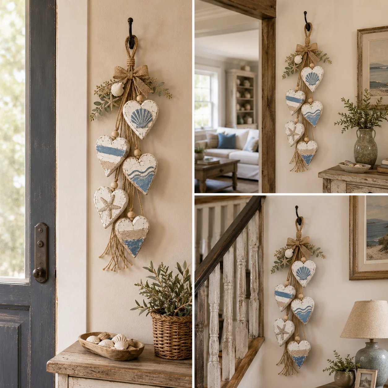🩵 3D Solid Wood Lighted Hanging Heart Wall Decor – Remote-Controlled Rustic Farmhouse Decoration 🌊🎁BUY 2 FREE SHIPPING