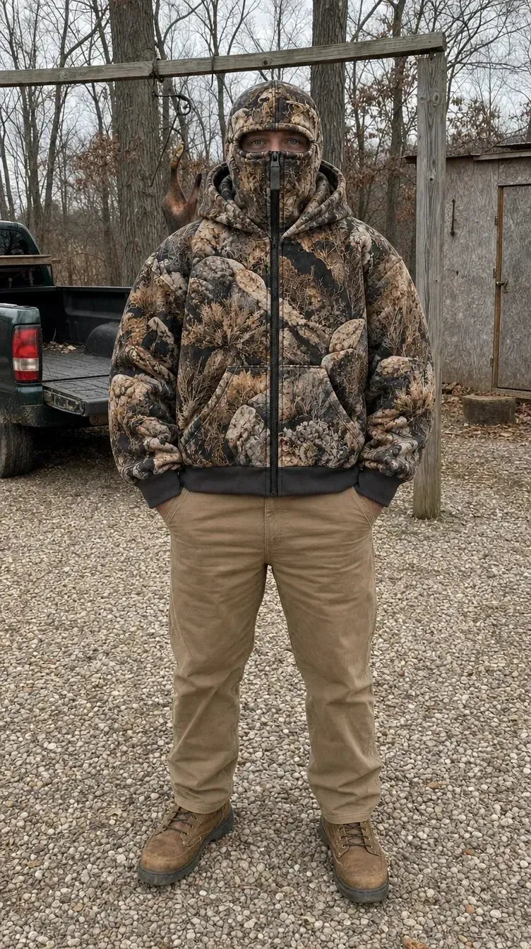 🦌 HunterZip Hunting Hoodie – Built-In Face Mask for Cold-Weather Adventures