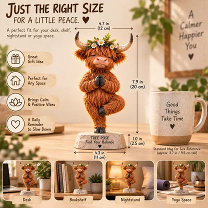 🧘 Find Your Balance – Highland Cow Yoga Figurine
