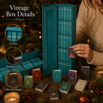 Tiny Bookery Advent Calendar, 25‑Day Mini Book Ornaments | Christmas Countdown Gift for Book Lovers