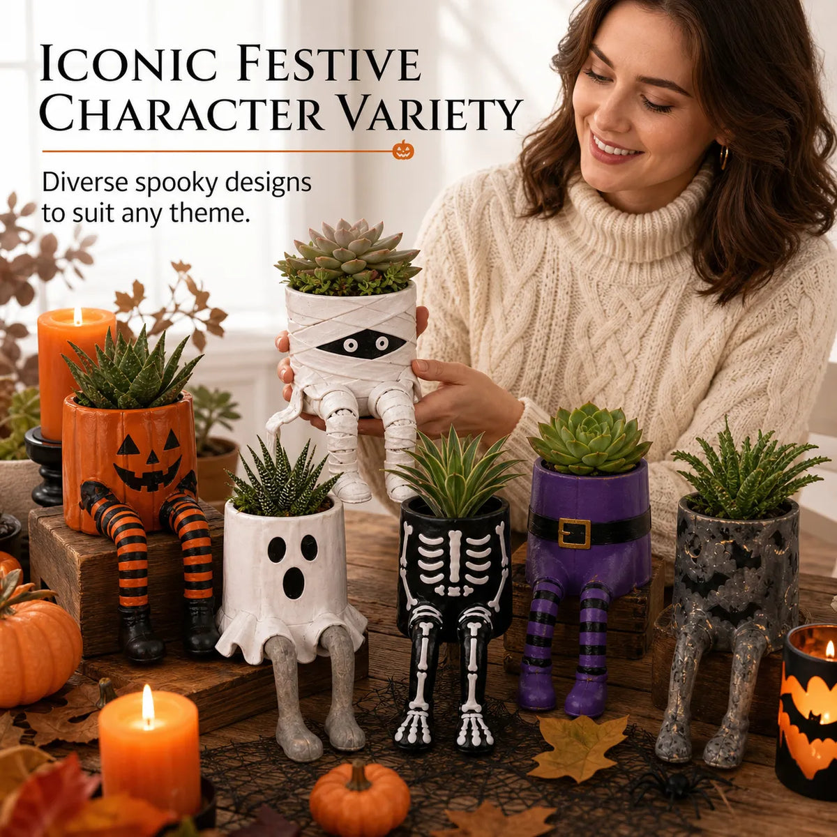 Collection of Halloween hanging leg planters