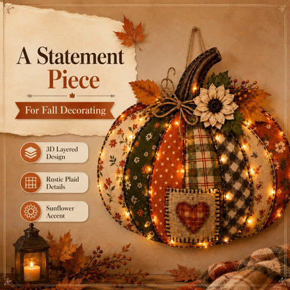 🎃 3D Light Up Pumpkin Hanging Decoration – Rustic Farmhouse Fall Door & Wall Decor