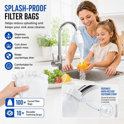 🚰 100 Pack Faucet Filter Bags – Cleaner Water, Less Splash, No Tools Needed