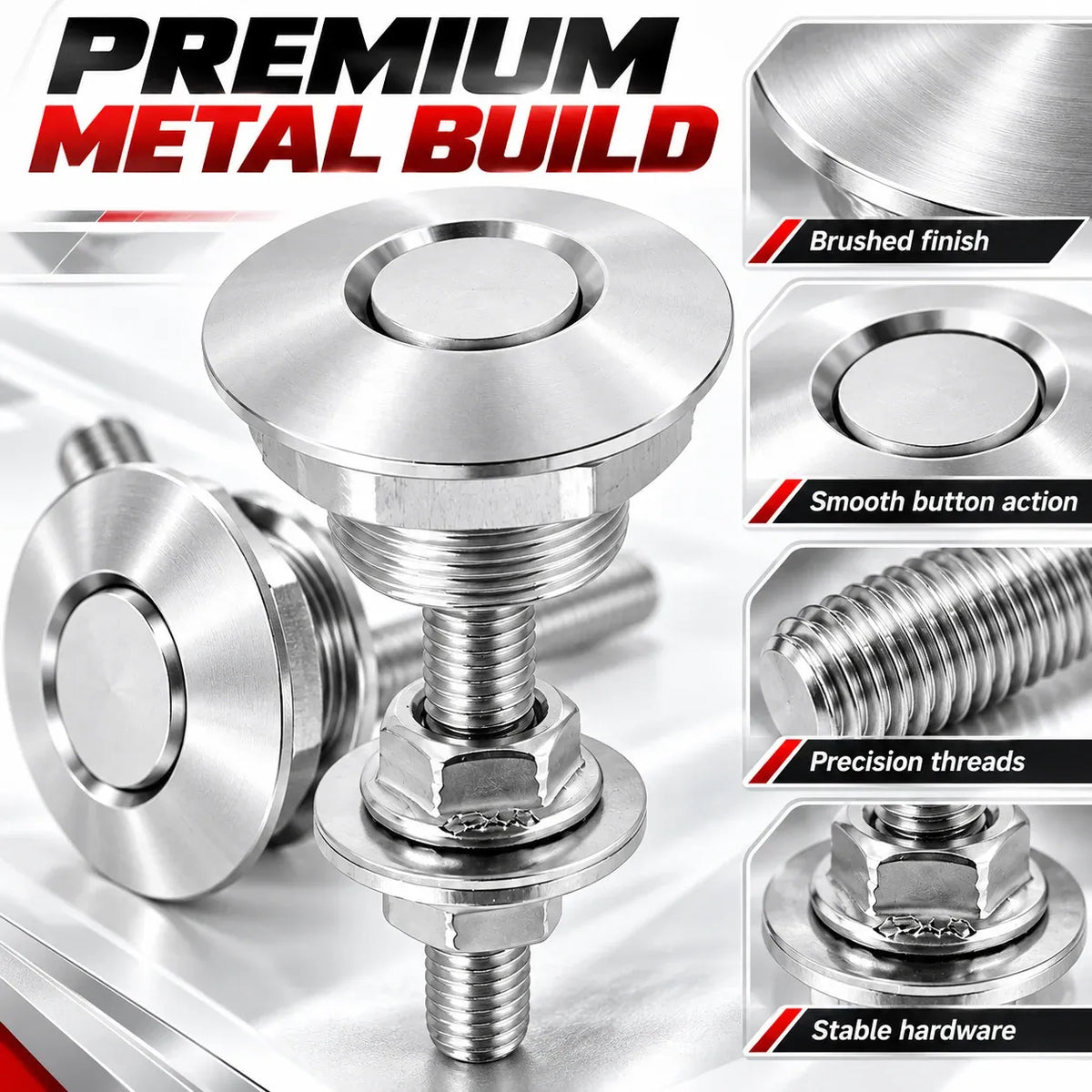 🔧 2PCS Quick Release Hood Pins 🚗 Low-Profile Rotatable Metal Fastener Kit