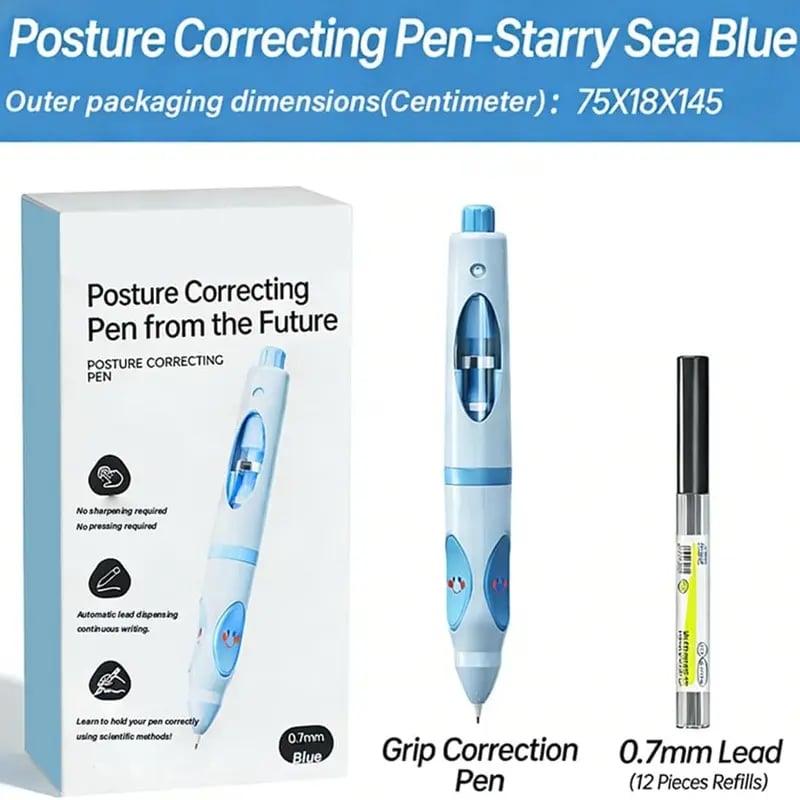 ✏️Write Right Ergonomic Pen Grip Writing Aid – Self-Advancing Posture-Training Pencil with 12 Refills